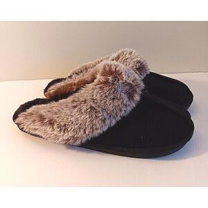 Women's Besroad Size M Black w/Brown Faux Fur Slippers with Rubber Sole